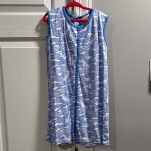 The Beaufort Bonnet Company Blue and White Wave Print Kids Sleeveless Dress